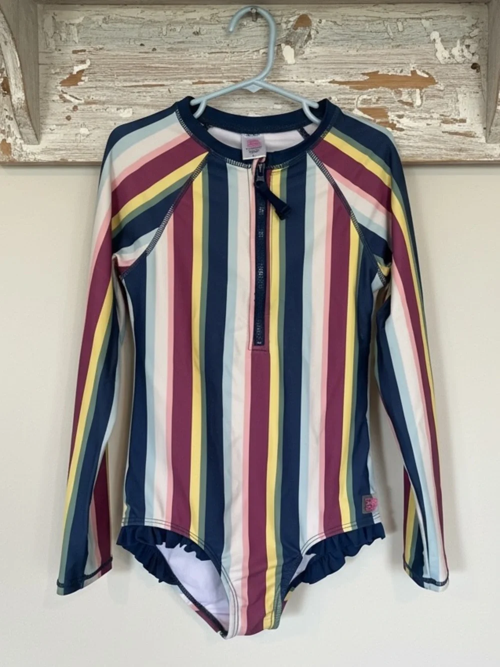 Ruffle Butts Girls Sunset Stripe Long Sleeve One Piece Rash Guard Girls Size 8